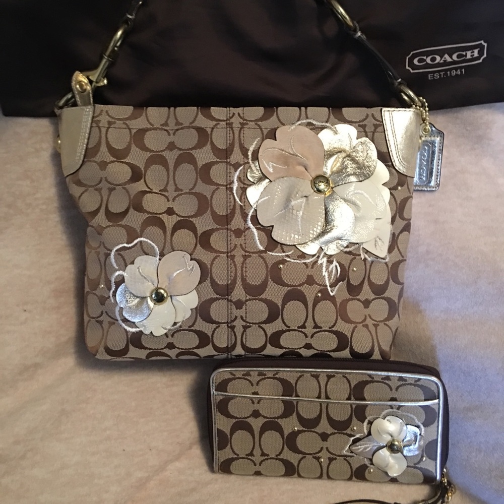 Coach Signature Floral Shoulder Bag & Wallet